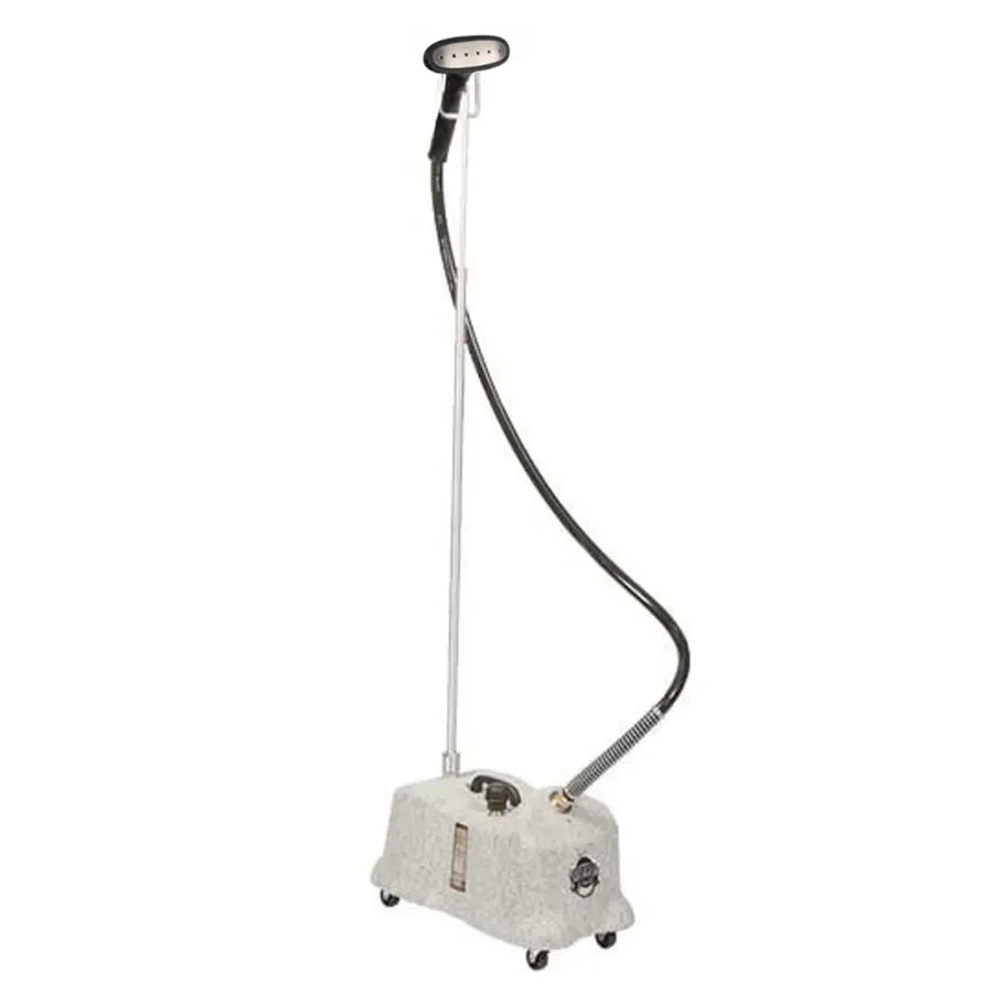 Full view of the Jiffy J4000Ds Pro-Line Drapery Steamer with stainless steam head and hose