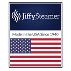 Jiffy Steamer Made in the USA logo highlighting American-made garment steamers since 1940.