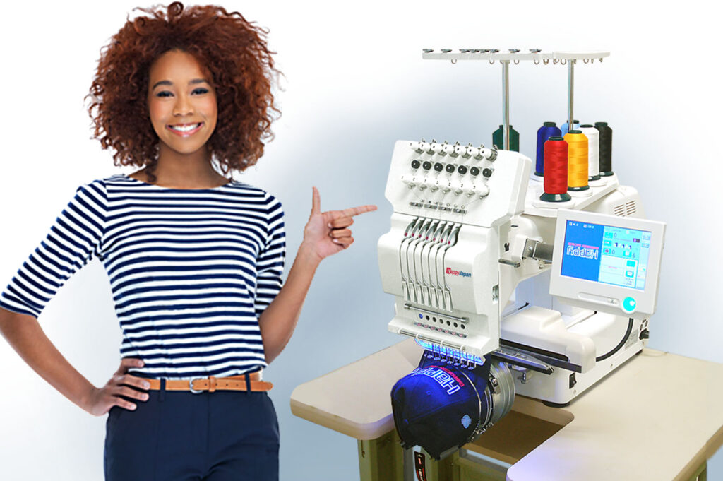 HappyJapan HCH-701 Journey embroidery machine in use
