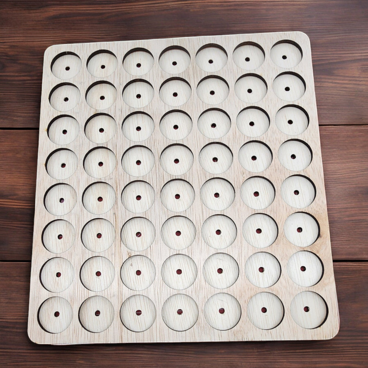 IKEA KALLAX Thread Storage Tray Insert — empty Aurifil-size tray with dowel holes