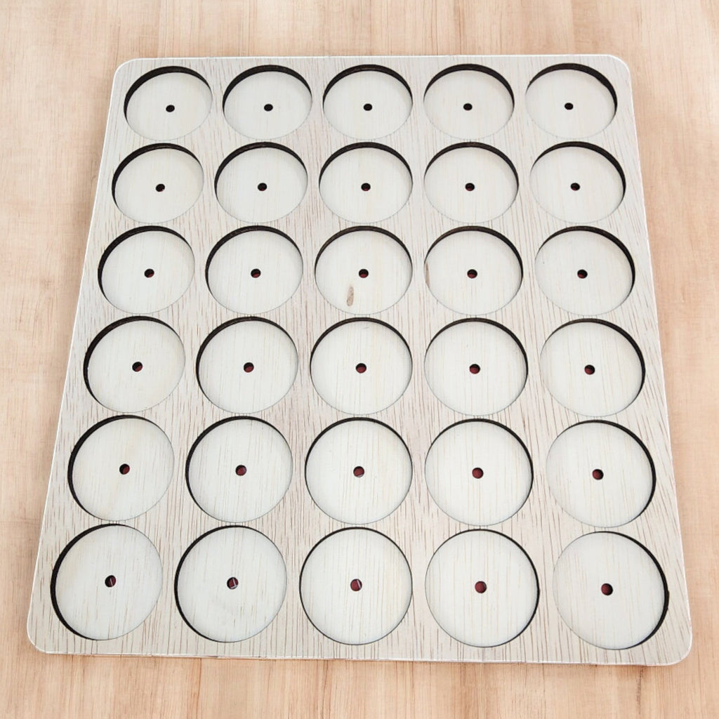 IKEA KALLAX Thread Storage Tray Insert — empty tray showing large openings and dowel holes