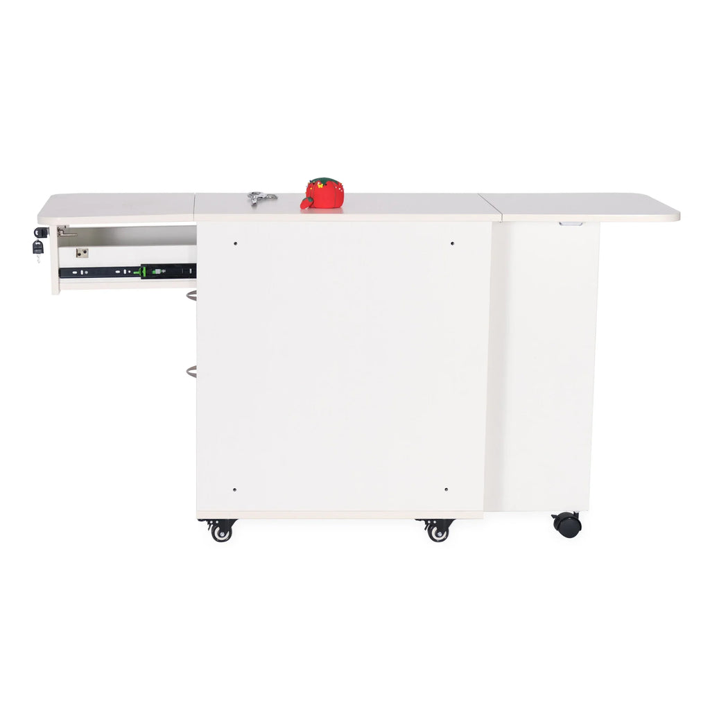 Side view of Kangaroo Adelaide Storage Cabinet in Ash White K4731 with quilt leaf extended