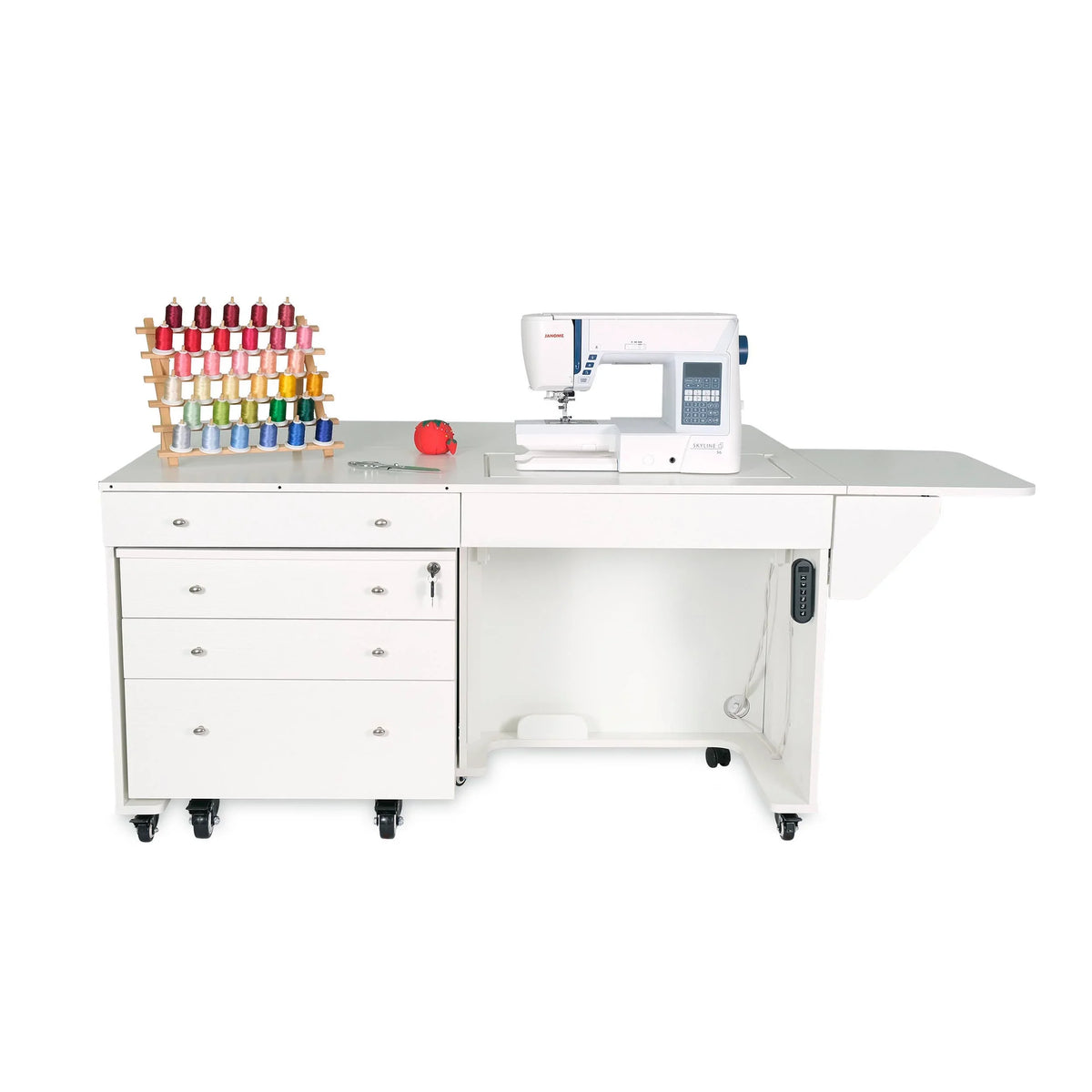Kangaroo & Joey Electric Sewing Cabinet in Ash White K8811EL with sewing machine and thread storage