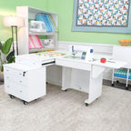 Kangaroo & Joey Hydraulic Sewing Cabinet in Ash White K8811 with expanded work surface and sewing machine