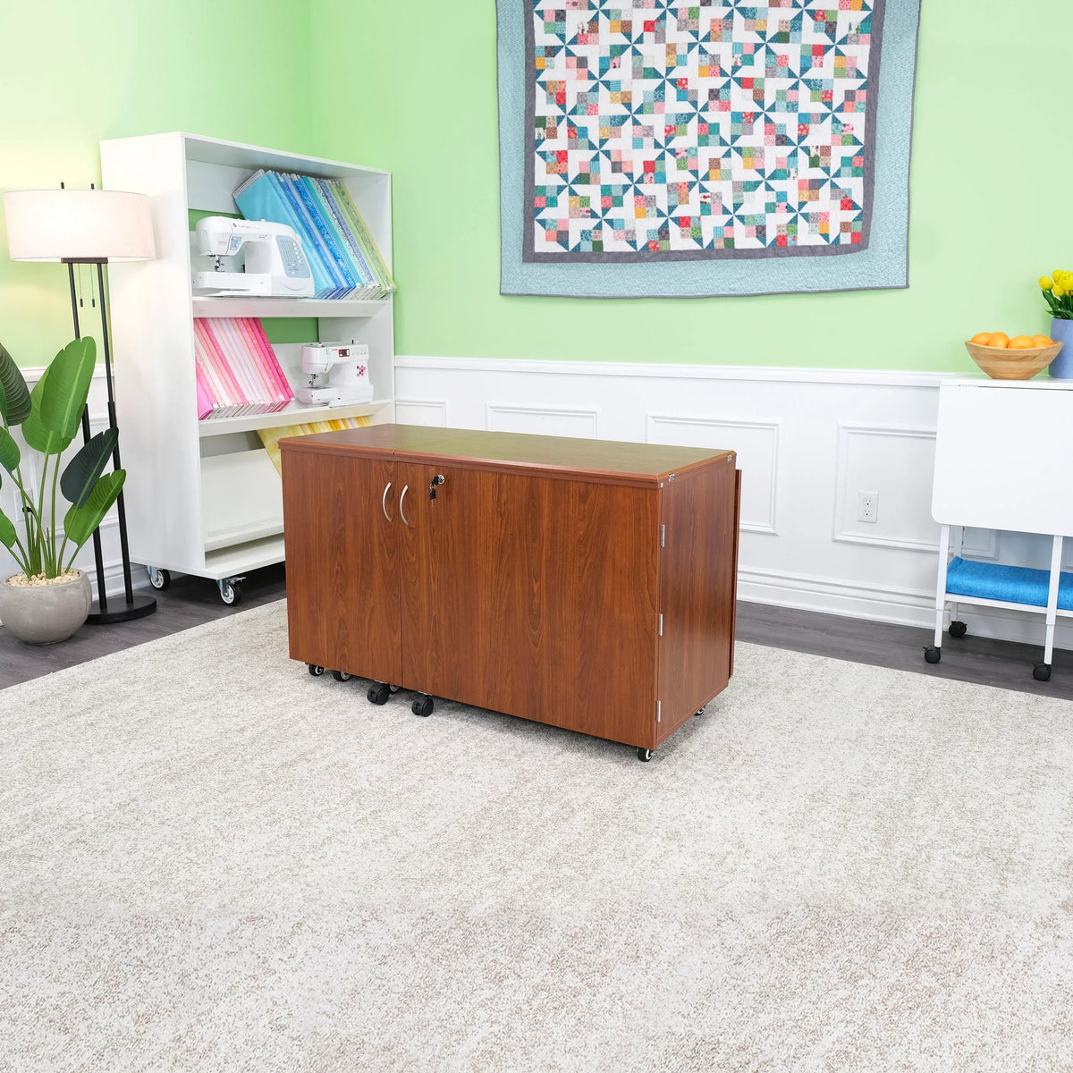 Kangaroo Aussie Electric Sewing Cabinet in Teak K8605EL fully closed for storage