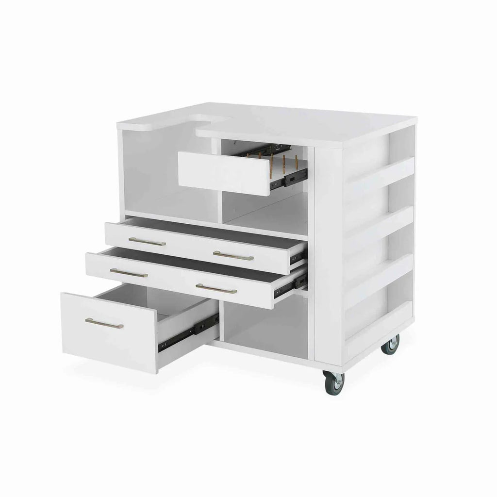 Kangaroo Ava Embroidery Cabinet 9301J with storage drawers open and built-in thread organizer