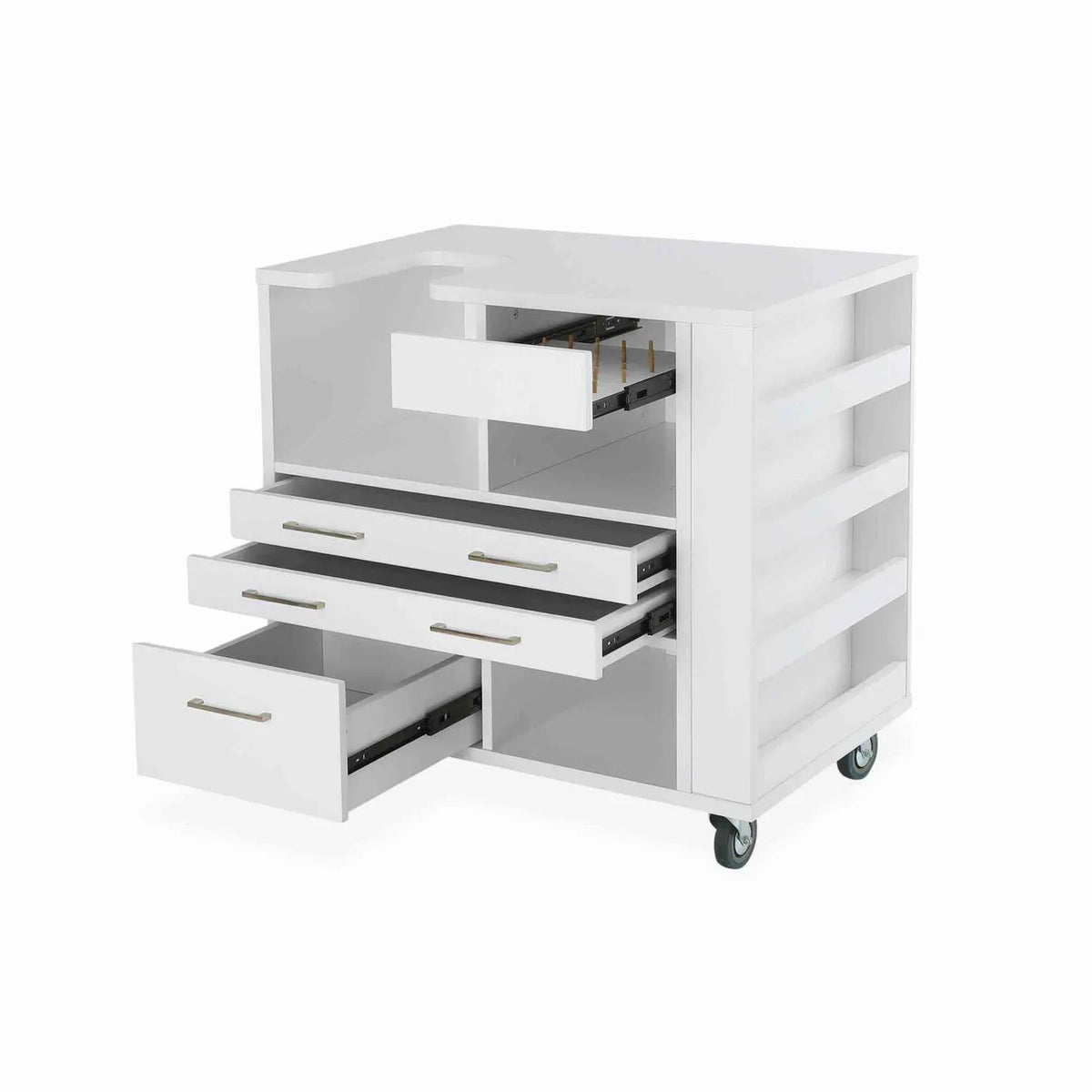 Kangaroo Ava Embroidery Cabinet 9301J with storage drawers open and built-in thread organizer