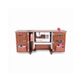 Kangaroo Bandicoot Sewing Cabinet in Teak K8205 with open doors, thread storage, and interior shelving