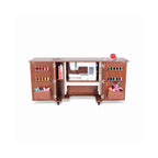 Kangaroo Bandicoot Sewing Cabinet in Teak K8205 with open doors, thread storage, and interior shelving