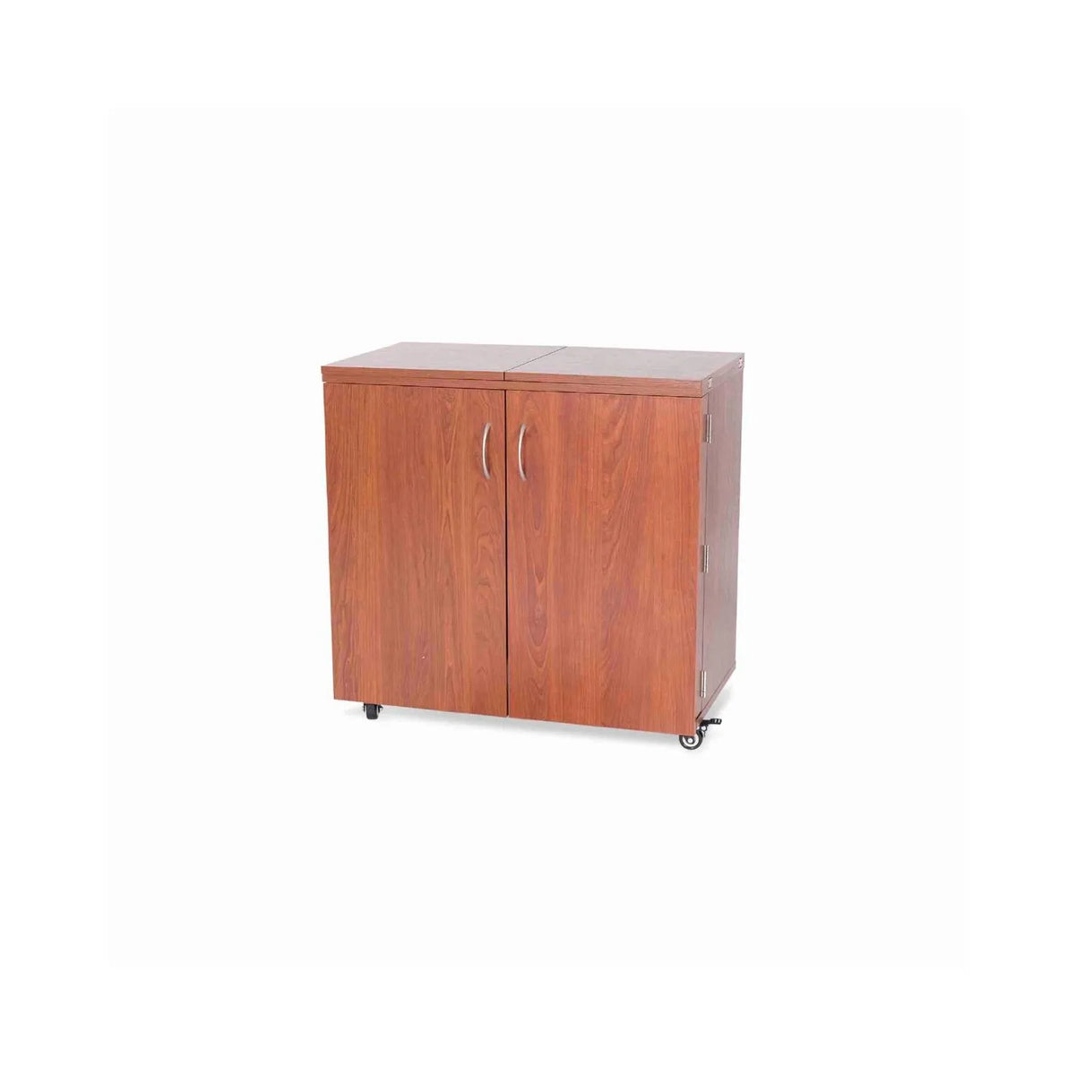 Kangaroo Bandicoot Sewing Cabinet in Teak K8205 fully closed on locking casters