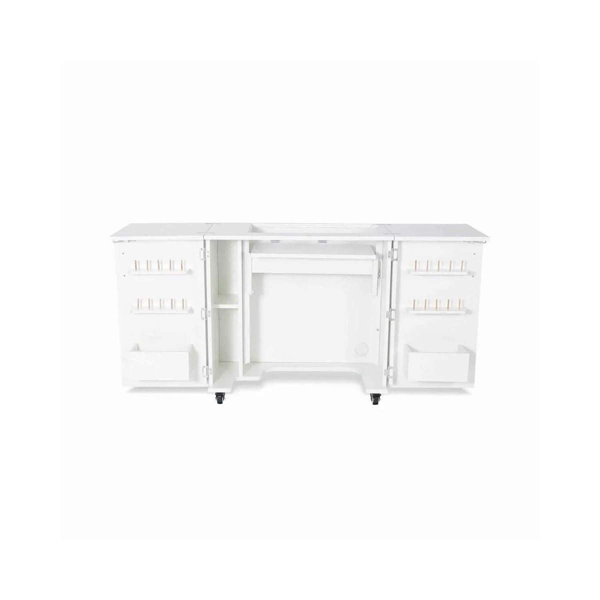 Kangaroo Bandicoot Sewing Cabinet in Ash White K8211 with hydraulic lift platform and interior storage