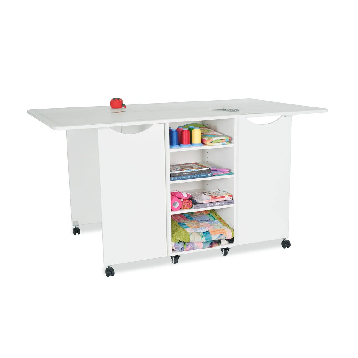 Kangaroo Kookaburra Cutting Table in Ash White K3451 with extended cutting surface and rear storage