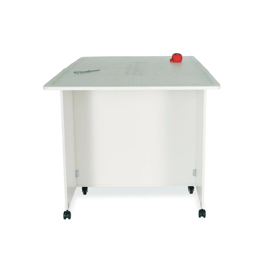 Rear view of Kangaroo Kookaburra Cutting Table in Ash White K3451 on casters