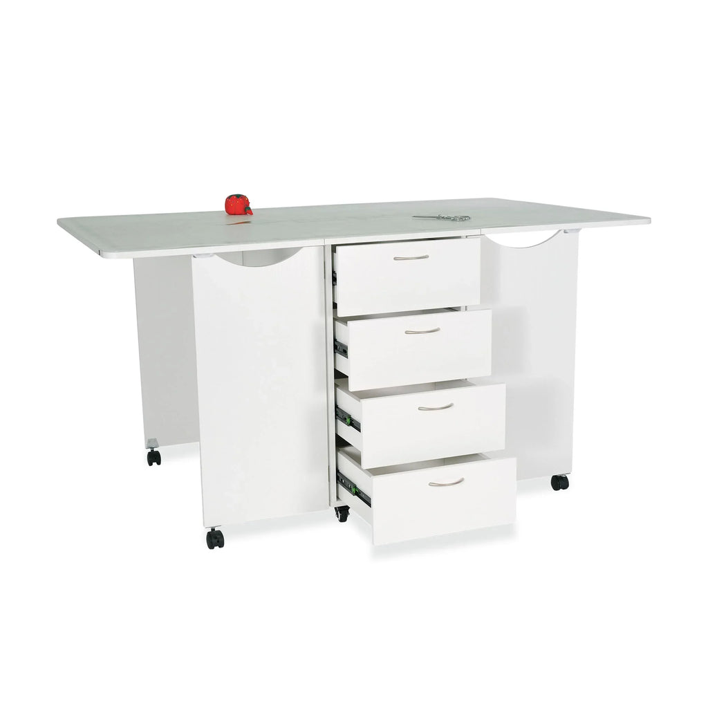 Kangaroo Kookaburra Cutting Table in Ash White K3451 with storage drawers open