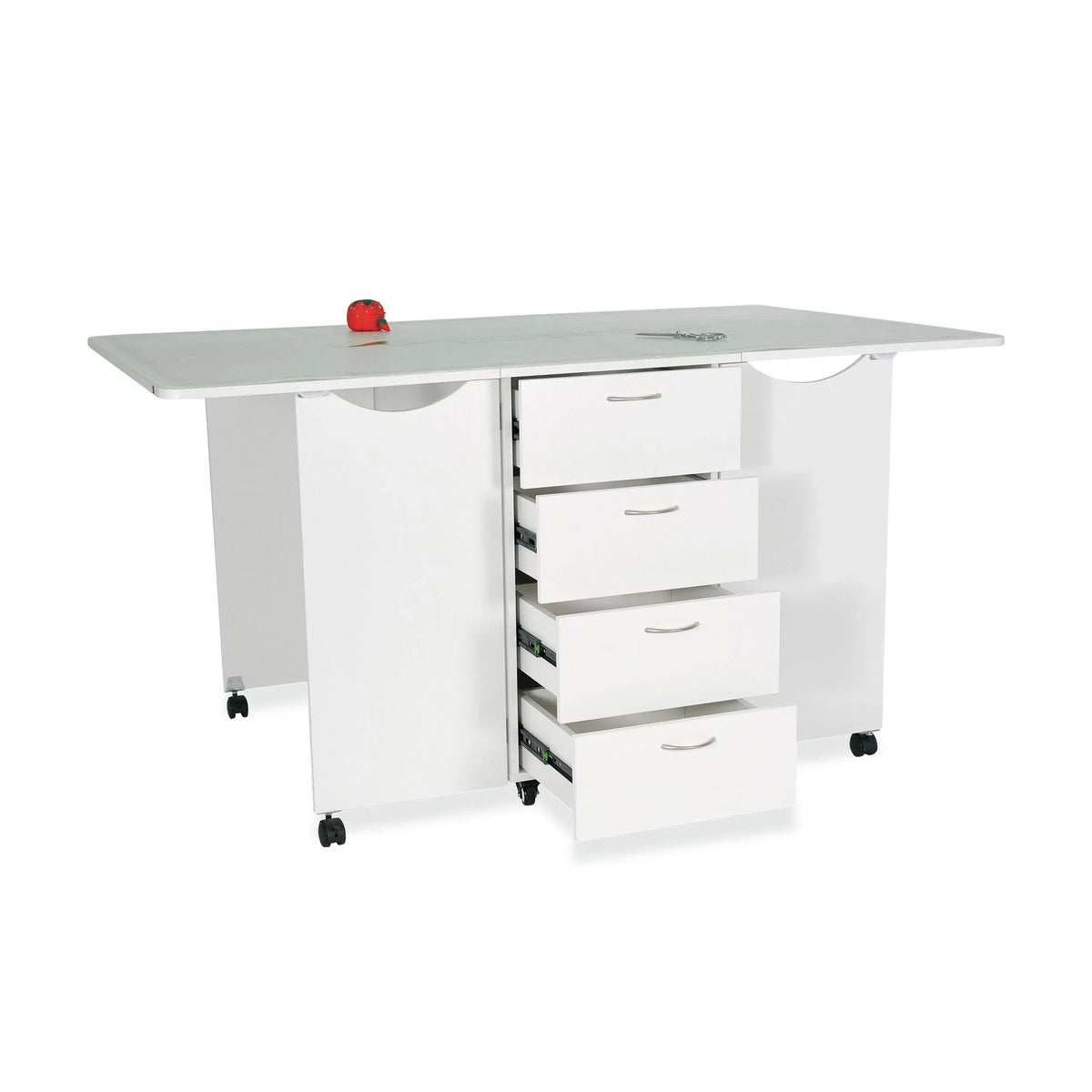 Kangaroo Kookaburra Cutting Table in Ash White K3451 with storage drawers open