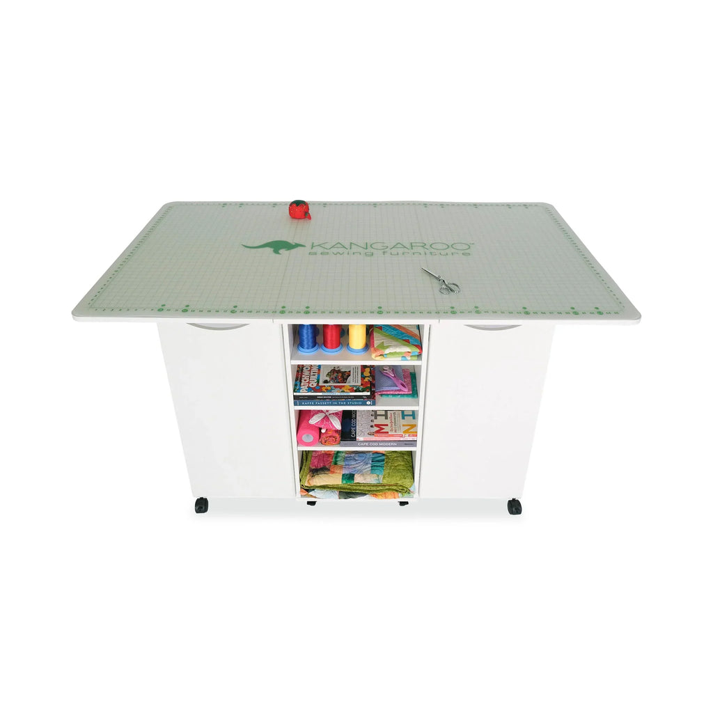 Top view of Kangaroo Kookaburra Cutting Table in Ash White K3451 with cutting mat