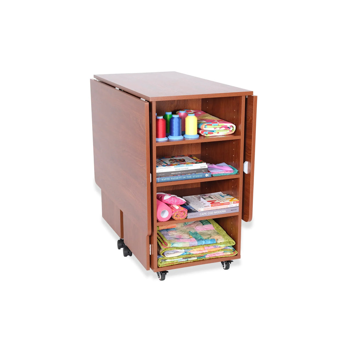 Kangaroo Kookaburra Cutting Table in Teak K3455 folded into compact position