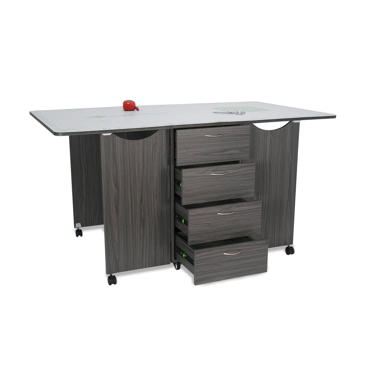 Kangaroo Kookaburra Cutting Table in Gray K3457 with storage drawers open