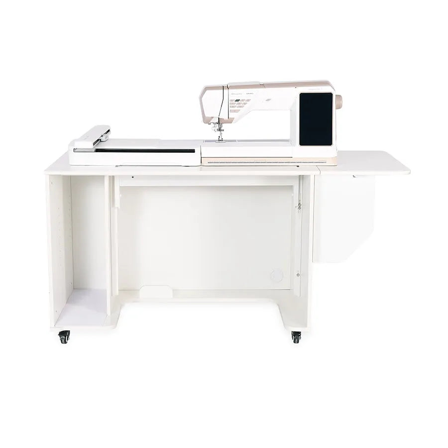 Kangaroo Melbourne Sewing Cabinet in Ash White with extended work surface and embroidery support area