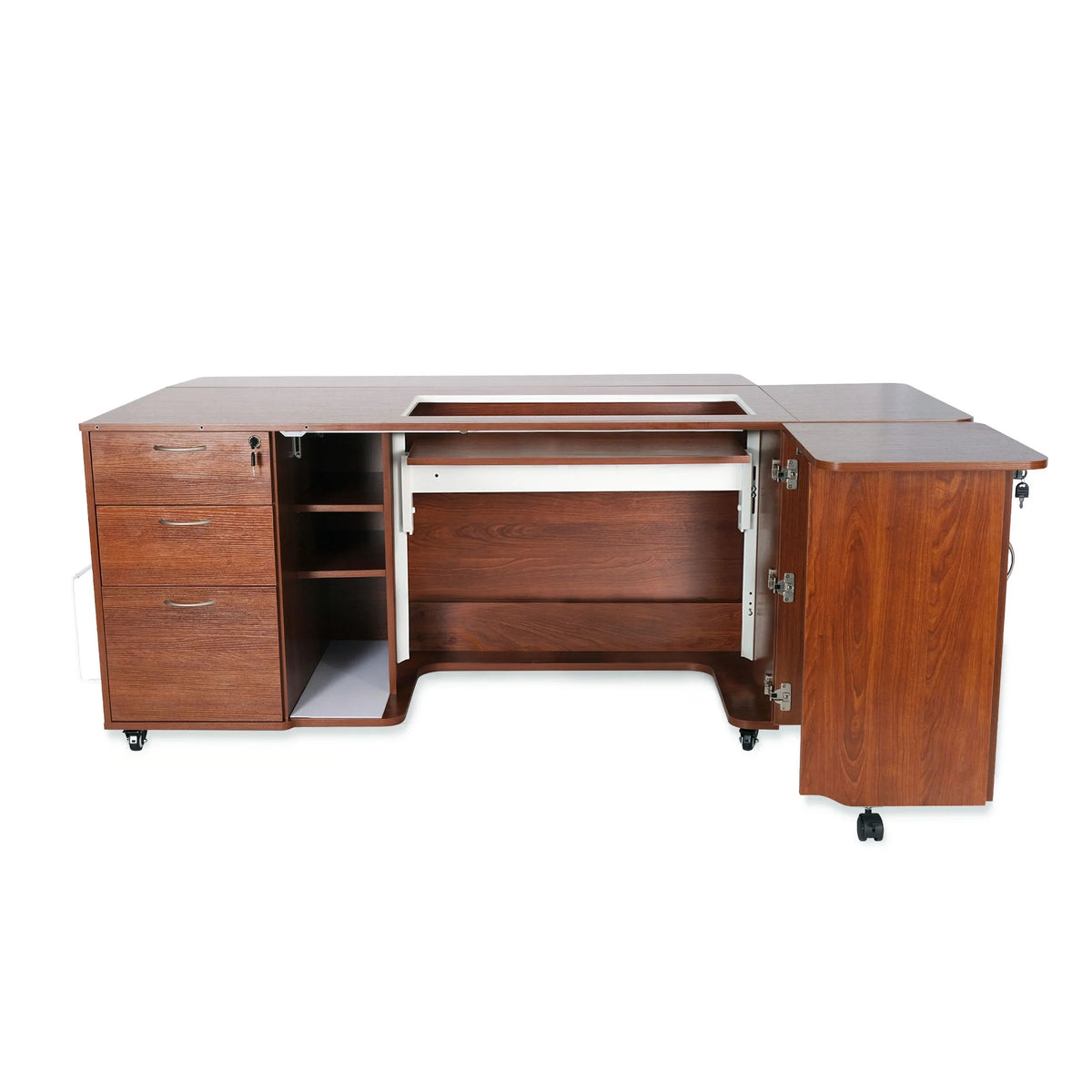 Kangaroo Sydney XL Hydraulic Sewing Cabinet in Teak K4705XL open front view