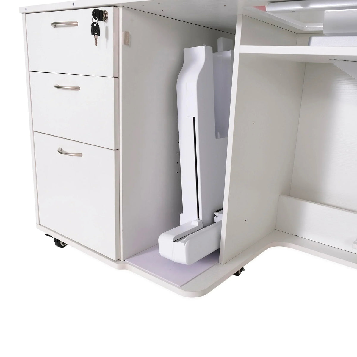 Kangaroo Sydney XL Hydraulic Sewing Cabinet in Ash White K4711XL embroidery arm storage compartment
