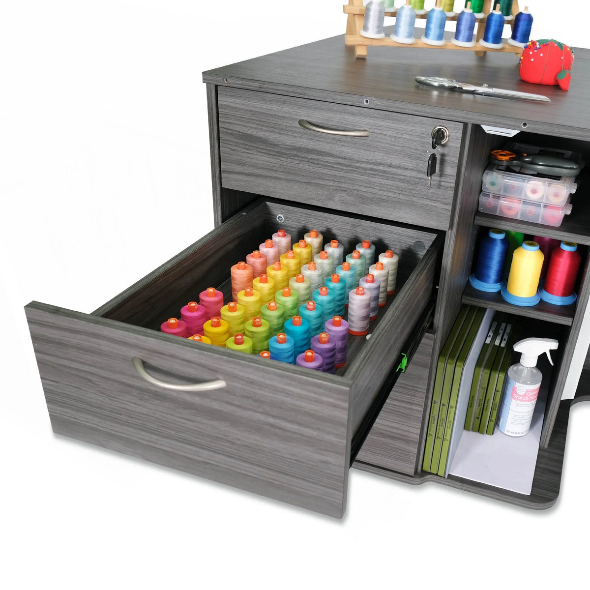 Kangaroo Sydney Lite XL Electric Sewing Cabinet in Gray K4707NDEL thread storage drawer