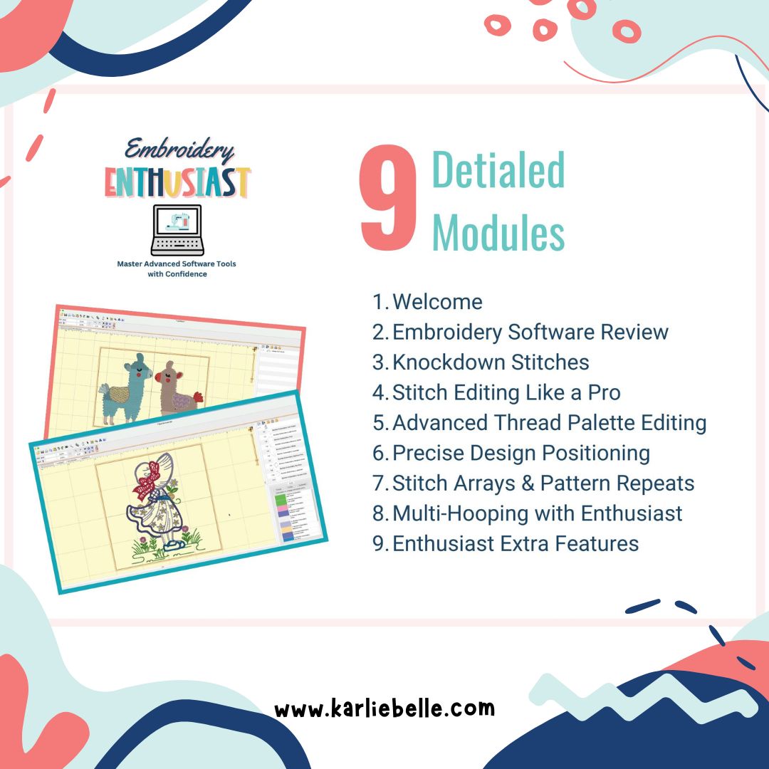 Embroidery Enthusiast — nine detailed modules