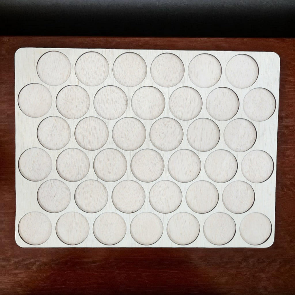 King Spool Thread Storage Tray for 5,000m Spools — empty smaller-opening wooden tray