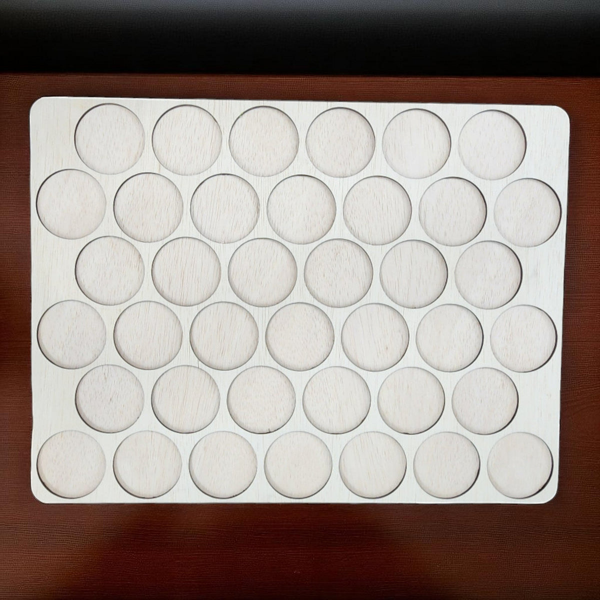 King Spool Thread Storage Tray for 5,000m Spools — empty smaller-opening wooden tray