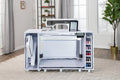 Koala All-In-One Embroidery Studio in White Ash with storage open; machine and supplies shown for illustration