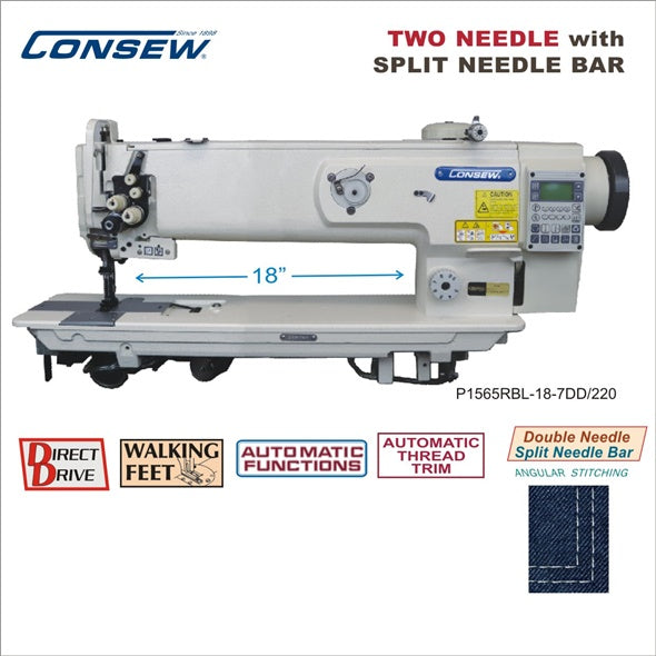 Consew P1565RBL-18-7DD/220 18" Double Needle Split Needle Bar Direct Drive Walking Foot Industrial Sewing Machine - product view 1