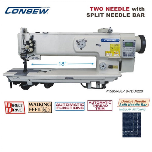 Consew P1565RBL-18-7DD/220 18" Double Needle Split Needle Bar Direct Drive Walking Foot Industrial Sewing Machine - product view 1