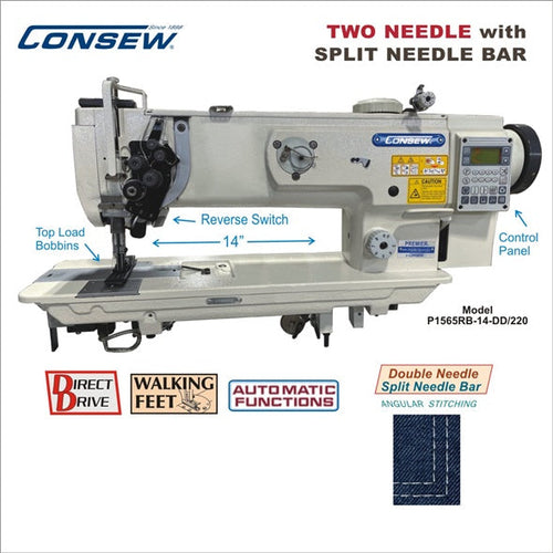 Consew P1565RB-14-DD/220 14" Double Needle Split Needle Bar Direct Drive Walking Foot Sewing Machine - product view 1