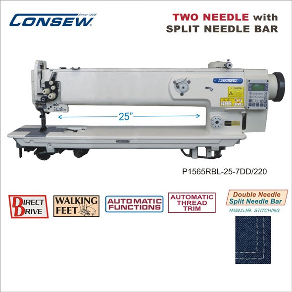 Consew P1565RBL-25-7DD/220 25" Double Needle Split Needle Bar Direct Drive Walking Foot Industrial Sewing Machine - product view 1
