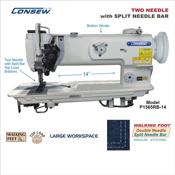 Consew P1565RB-14 14" Double Needle Split Needle Bar Walking Foot Industrial Sewing Machine - product view 1
