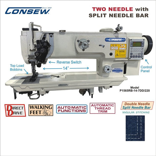 Consew P1565RB-14-7DD/220 14" Double Needle Split Needle Bar Direct Drive Walking Foot Sewing Machine - product view 1