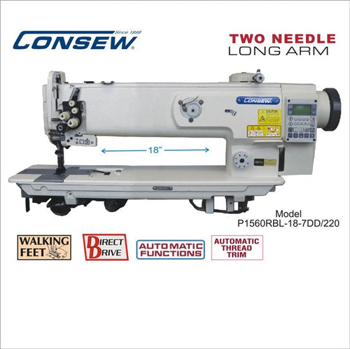 Consew P1560RBL-18-7DD/220 18" Direct Drive Double Needle Walking Foot Industrial Sewing Machine - product view 1