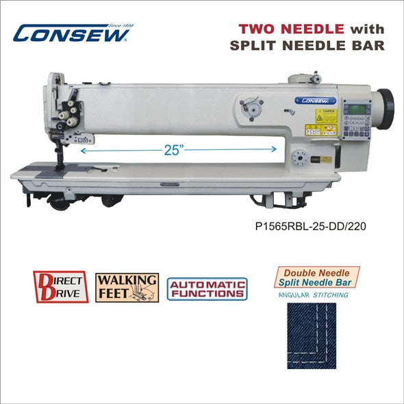 Consew P1565RBL-25-DD/220 25" Double Needle Split Needle Bar Direct Drive Walking Foot Industrial Sewing Machine - product view 1