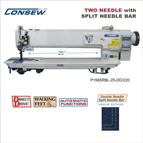 Consew P1565RBL-25-DD/220 25" Double Needle Split Needle Bar Direct Drive Walking Foot Industrial Sewing Machine - product view 1