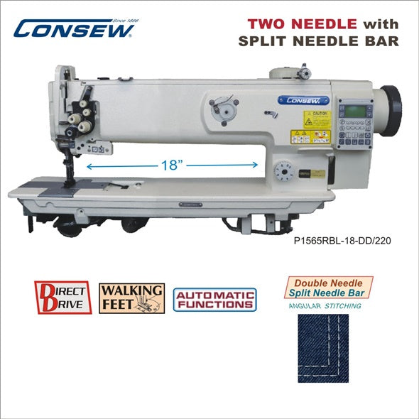 Consew P1565RBL-18-DD/220 18" Double Needle Split Needle Bar Direct Drive Walking Foot Industrial Sewing Machine - product view 1