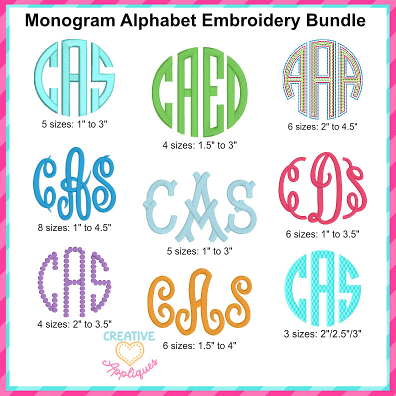 Creative Appliques Monogram Alphabet Embroidery Font Set - Sew Nation USA Exclusive