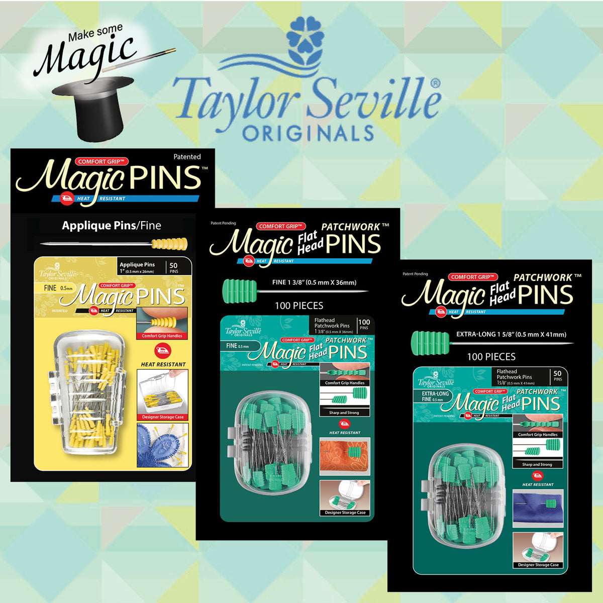 Taylor Seville Magic Pins – Flathead Patchwork Extra Long,100pcs — manufacturer product view 1