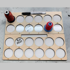Embroidery Project Thread Trays, Set 1, Numbers 1–24 — marker-holder trays numbered 1 through 24 with thread and notes