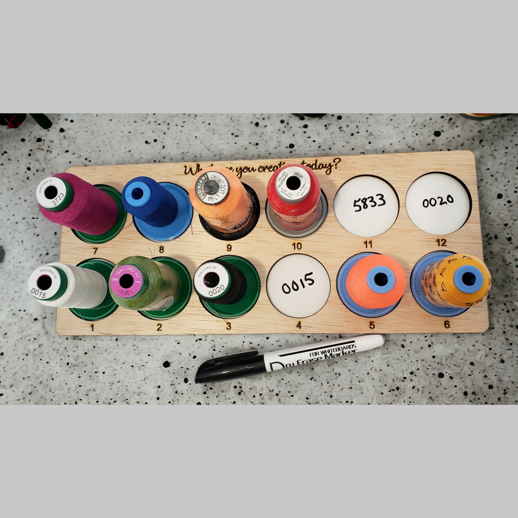 Embroidery Project Thread Trays, Set 1, Numbers 1–24 — sewing-quote tray filled with thread and handwritten color notes