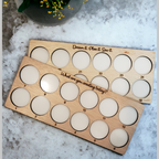Embroidery Project Thread Trays, Set 1, Numbers 1–24 — overlapping sewing-quote trays numbered 1 through 24