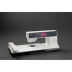 Sewing machine with digital display on a dark background
