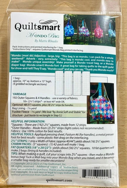 Quiltsmart Mondo Bag finished-project example; fabric not included