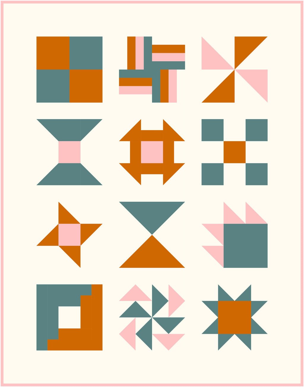 Seams Sew Me Beginner Quilt Sampler quilt design with twelve blocks