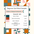 Beginner Quilt Sampler fabric requirements for a 54 by 69 inch throw