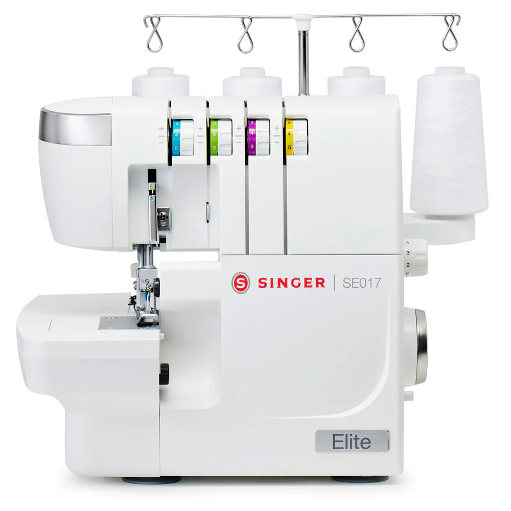SINGER SE017 Elite overlock serger sewing machine front view showing compact design and professional 2-3-4 thread capability